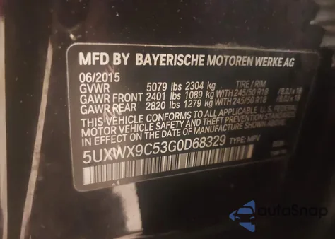 2016 BMW X3 xDrive28I из США, поврежденный, VIN 5UXWX9C53G0D68329